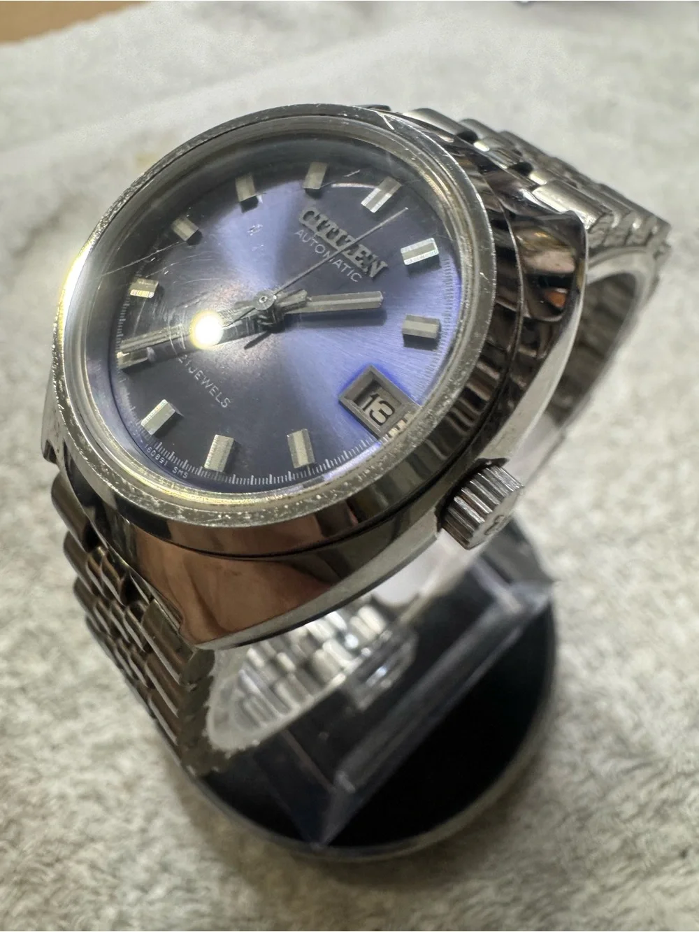Citizen Automatic Watch with Blue Sunburst Dial and Steel Bracelet